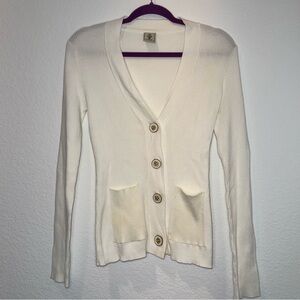 Virginia Taylor Ribbed Knit V-Neck Cardigan with Patch Pockets size Small